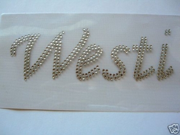 Westi Schriftzug Hundetasche  sooo süüß Hotfix Bügelbild Strass