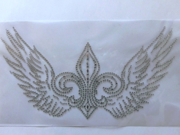 Preview: Lilie Fleur Flügel Strass Hotfix Bügelbild Schiebevorhang Tischdecke Shirt Jacke