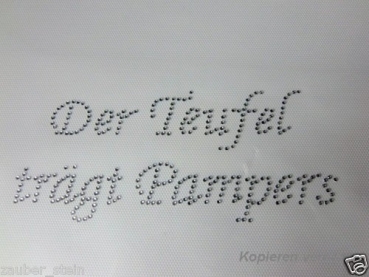 Der Teufel trägt Pampas  Schriftzug Strass Hotglue Hotfix Bügelbild