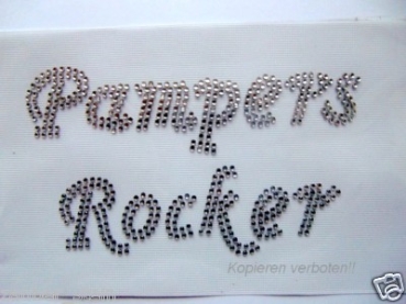 Pampas Rocker Schriftzug Hotfix Hotglue Bügelbild Strass  Shirt Jacke