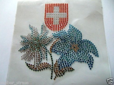 Wappen Schweiz Edelweiss Hotfix Bügelbild Strass Trachten Alpenstyle