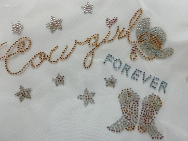 Cowgirl Hut Stiefel Strass Hotfix Bügelbild Jacke Shirt Blazer Jacke Tasche Top