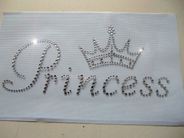 Princess Schriftzug Strass Hotglue Hotfix Bügelbild Klar Strasssteine