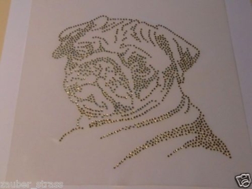 Traum Mops in Gold Hund Strass Hotfix Hotglue Bügelbild Bügelmotiv