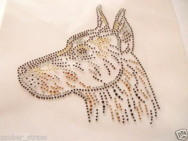 Dobermann Hund Strass Hotfix Hotglue Bügelbild Bügelmotiv