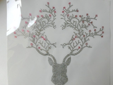 Preview: zauberhafter Hirsch Blüten Dirndl Oktoberfest Strass Bügelbild Hotfix Hotglue