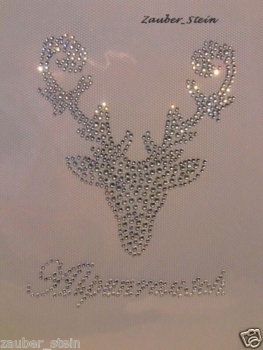 Wies&acute;n Hirsch mit Schriftzug Alpenrausch Strass Bügelbild Hotfix Hotglue