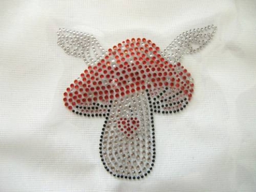 Fliegenpilz Glückspilz Pilz Strass HOTFIX HOTGLUE Bügelbild Applikation