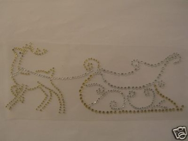Hirsch Reh mit Schlitten Strass Bügelbild Hotfix Hotglue
