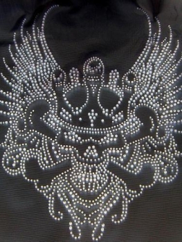 Skull Totenkopf King Wings Flügel Strass HOTFIX HOTGLUE Bügelbild Applikation