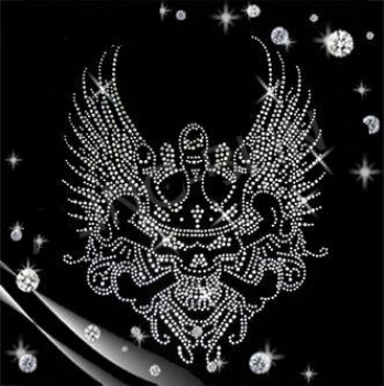 Preview: Skull Totenkopf King Wings Flügel Strass HOTFIX HOTGLUE Bügelbild Applikation