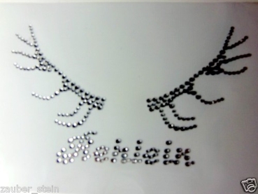 Schriftzug Rehlein mit Gehörn Strass Bügelbild Hotfix Hotglue