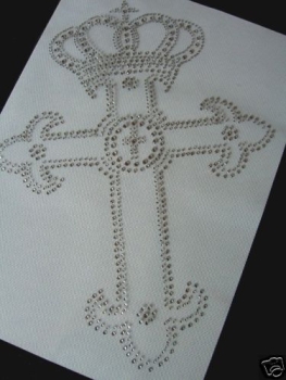 Hotfix Kreuz mit Krone Strass Bügelbild Hotglue für Shirt Jacke Bluse.......