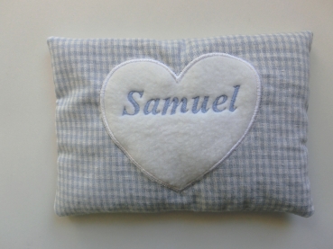 Preview: Nicky Herz Name Wunschname Körnerkissen Wärmekissen Dinkel Lavendel Stickerei