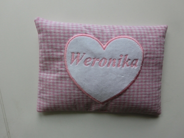 Preview: Nicky Herz Name Wunschname Körnerkissen Wärmekissen Dinkel Lavendel Stickerei