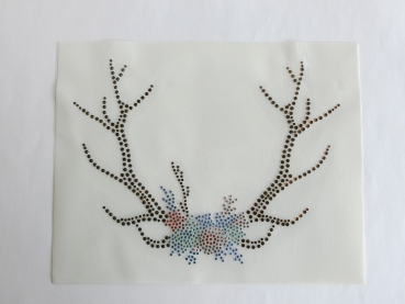 Geweih Braun Hirsch Blüten Tasche Dirndl Oktoberfest Wiesn Strass Bügelbild Hotfix Top