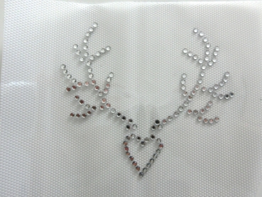 Herz mit Gehörn Hirsch Reh Strass Bügelbild Hotfix Hotglue
