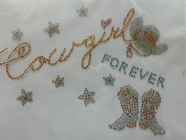 Preview: Cowgirl Hut Stiefel Strass Hotfix Bügelbild Jacke Shirt Blazer Jacke Tasche Top