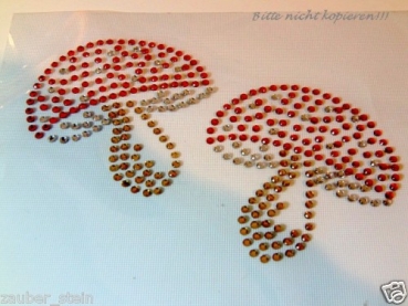 Preview: 2 Stck Fliegenpilz Glückspilz Pilz Strass HOTFIX HOTGLUE Bügelbild Applikation