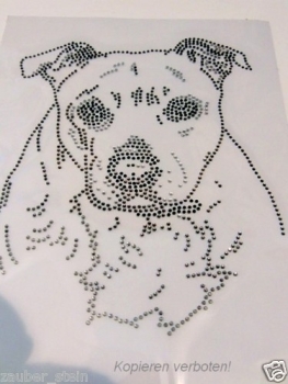 Preview: Hund Staffordshire Bull Terrier Hund Strass Hotfix Hotglue Bügelbild Bügelmotiv
