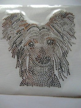 Preview: Chinesischer Schopfhund Hund Strass Hotfix Hotglue Bügelbild Bügelmotiv