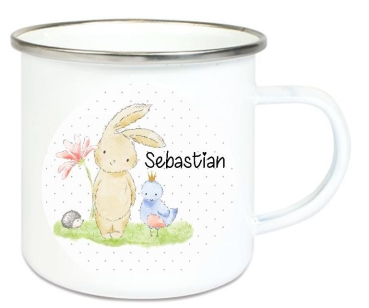 ♥ zauberhafte Tasse Emailletasse Hase Hasi Name, Wunschname, KITA Kindergarten, Einschulung, Dankeschön, Abschied, Jubiläum, Geschenk, Becher von Lüttentüddel
