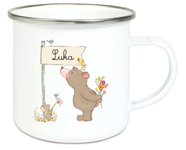 zauberhafte Tasse Emailletasse Bär Schild Küken Maus Pusteblume  Name, Wunschname, KITA Kindergarten, Einschulung, Dankeschön, Abschied, Jubiläum, Geschenk, Becher von Lüttentüddel