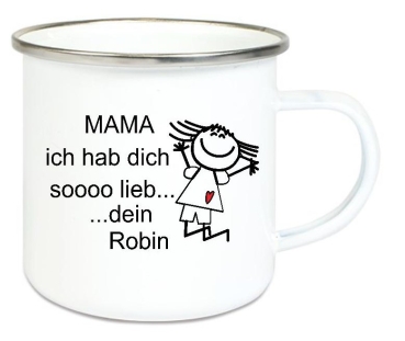 Tasse Emailletasse Strichmännchen Mama... Name, Wunschname, Dankeschön, Abschied, Jubiläum, Geschenk, Becher von Lüttentüddel
