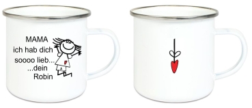 Preview: Tasse Emailletasse Strichmännchen Mama... Name, Wunschname, Dankeschön, Abschied, Jubiläum, Geschenk, Becher von Lüttentüddel