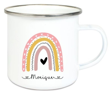 Tasse Emailletasse Regenbogen, Mädchen, Einschulung KITA Wunschname, Dankeschön, Geburtstag, Abschied, Jubiläum, Geschenk, Kommunion, Firmung Konfirmation, Becher von Lüttentüddel