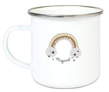 Preview: zauberhafte Tasse Emailletasse Becher Einhorn Regenbogen Wunschname, Einschulung KITA Dankeschön, Abschied, Jubiläum, Geschenk, Becher von Lüttentüddel