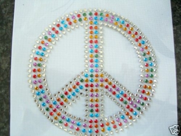 Hotfix Bügelbild Peace 10x10cm Applikation Strass Bunt