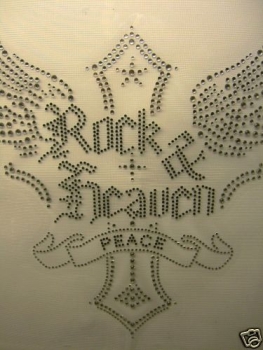 Hotglue Hotfix Strass Bügelbild Rock Heaven Peace Flügel Kreuz