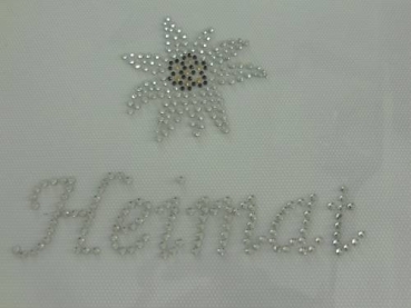Edelweiss Schriftzug Heimat Strass Hotglue Hotfix Bügelbild