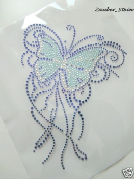 Wahnsinns Schmetterling Blau Strass Hotfix Hotglue Bügelbild Bügelmotiv
