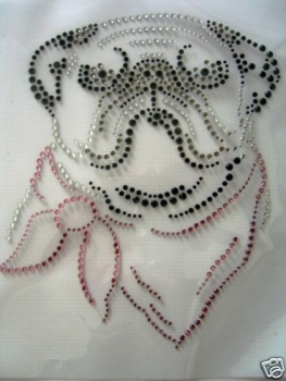Super süßer Mops Strass Bügelbild Hotfix Hotglue