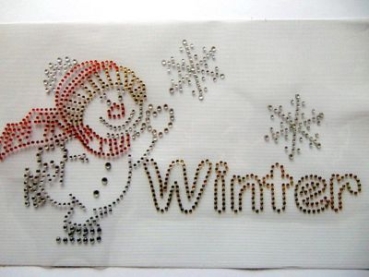 süßer Schneemann Strass Hotglue Hotfix Bügelbild Weihnachten Winter
