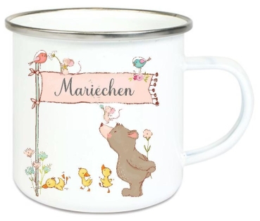 &#9829; zauberhafte Tasse Emailletasse Bärchen Mäuse Name, Wunschname, KITA Kindergarten, Einschulung, Dankeschön, Abschied, Jubiläum, Geschenk, Becher von Lüttentüddel
