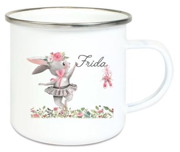 zauberhafte Tasse Emailletasse Ballerina Hase Häschen Name, Wunschname, KITA Kindergarten, Einschulung, Dankeschön, Abschied, Jubiläum, Geschenk, Becher von Lüttentüddel