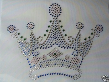 Krone Blautöne Strass Bügelbild Hotfix Hotglue zauberhaft für Shirt Jacke