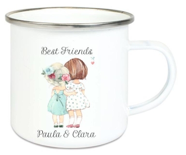 Preview: Tasse Emailletasse Best Friends, Beste Freunde, Name, Wunschname, Dankeschön, Abschied, Jubiläum, Geschenk, Becher von Lüttentüddel