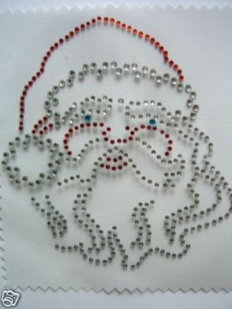großer Nikolaus Weihnachtsmann Kopf Strass Hotfix Bügelbild