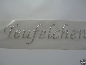 Schriftzug Teufelchen Strass Bügelbild Hotfix Hotglue