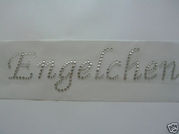 Schriftzug Engelchen Strass Bügelbild Hotfix Hotglue