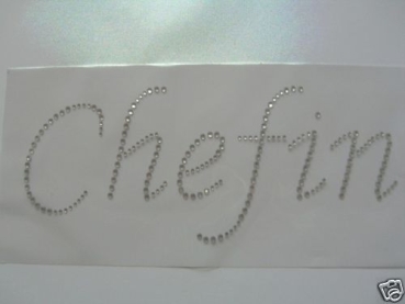 Chefin Schriftzug Strass Hotglue Hotfix Bügelbild