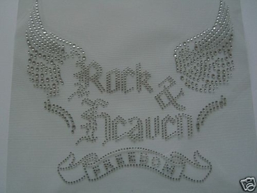 Flügel Hotfix Strass Bügelbild Rock Heaven Freedom Schriftzug