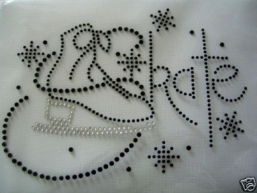 Schriftzug Skating Schlittschuhe Kür Hotfix Hotglue Bügelbild Bügelmotiv Strass