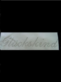 Schriftzug Glückskind Strass Bügelbild Hotfix Hotglue
