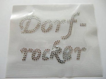 Dorfrocker Schriftzug Strass Hotglue Hotfix Bügelbild