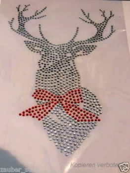 Oktoberfest Hirsch mit Schleife Strass Bügelbild Hotfix Hotglue
